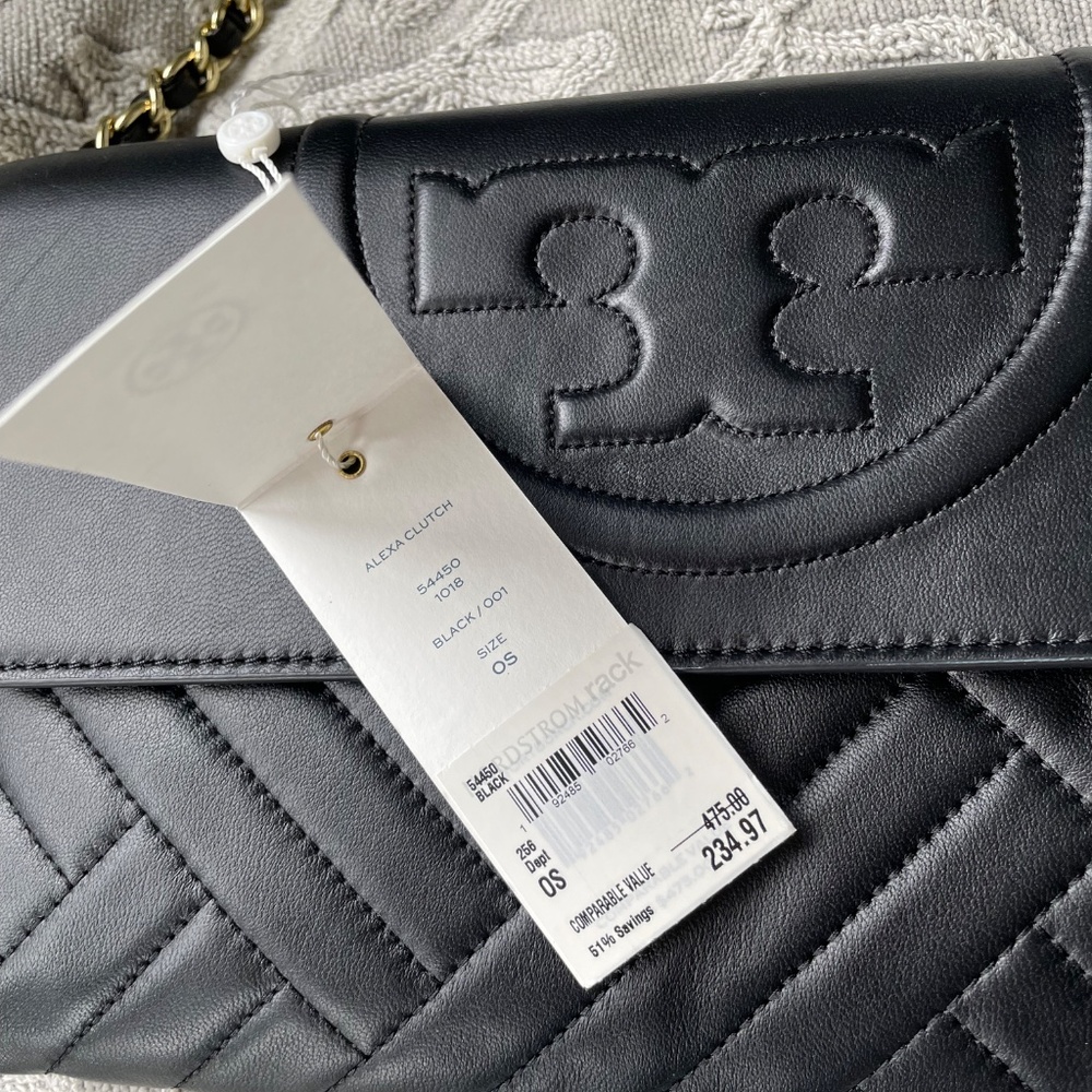 NWT Tory Burch Black Leather Alexa clutch handbag Retail $475 - Picture 7 of 12